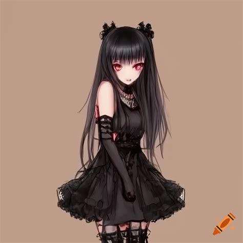 Goth Anime Girl In Black Dress And Boots