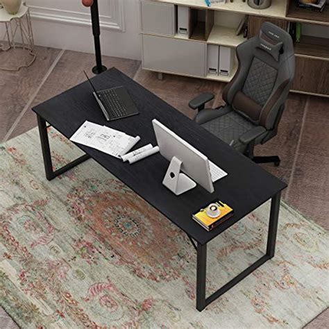 Dlandhome 63 Inches Large Black Computer Desk Composite Wood Board