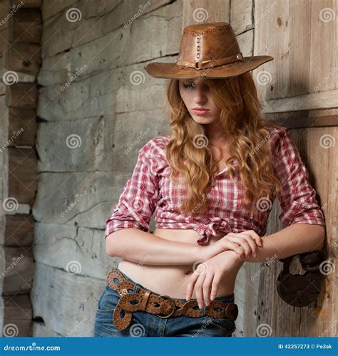 Red Haired Cowgirl Stock Image Image Of Wood Woman