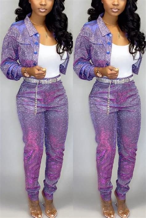 Fashion Casual Purple Long Sleeved Jacket Two Piece Suit In 2021