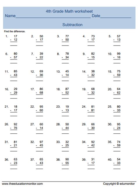 4th Grade Multiplication Worksheets 100 Problems Times Tables