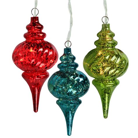 Penn 3pc Mercury Glass Finish Finial With Clear Lights Christmas Ornament Set 9 75 Blue Green