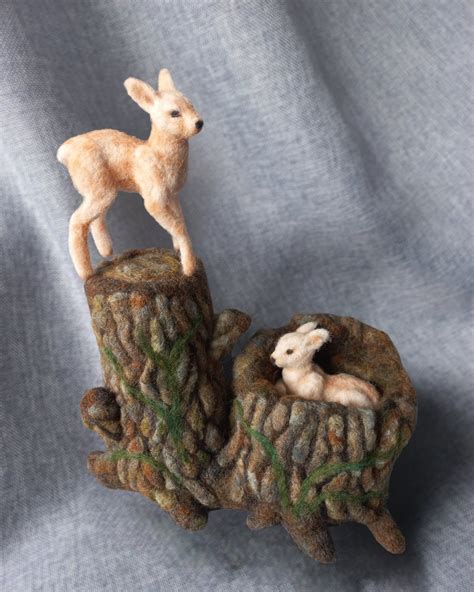 Wool Sculpture Needle Felted Deer Wool Deer Felting Deer Miniature