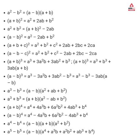 Algebra Equations Formulas
