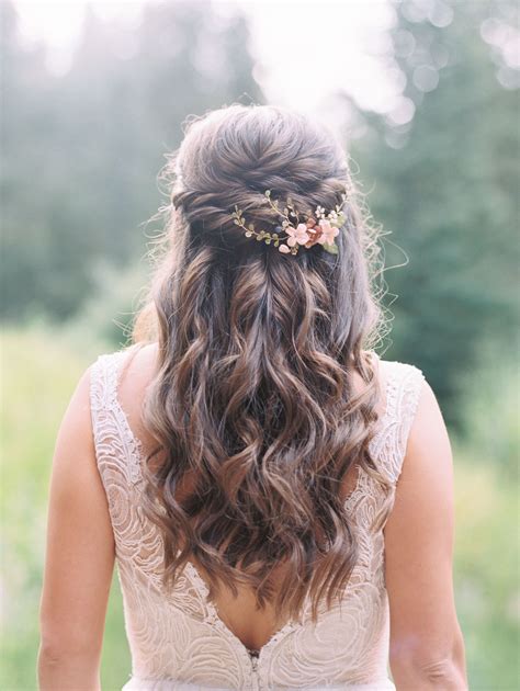 Bridal Half Updo With Long Loose Curls Wedding Hair Half Romantic