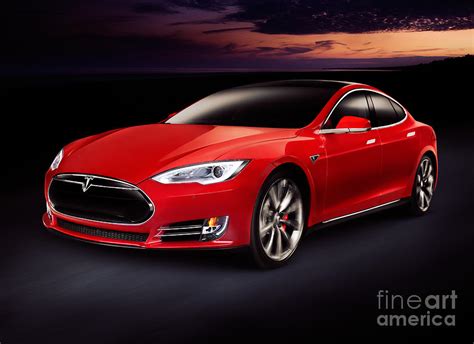 Tesla Model S Red Luxury Electric Car Outdoors Photograph By Maxim