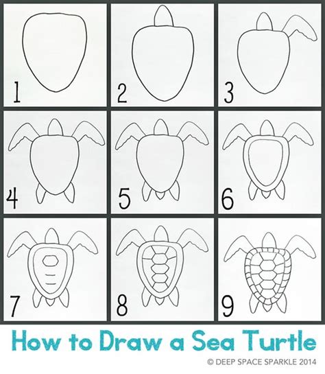 Great for a classroom lesson or for an draw guidelines on your paper or canvas (i used pencil and did this drawing on printer paper) add an oval shape that comes to a point at the right side. how to draw a sea turtle | guided drawing | Pinterest ...