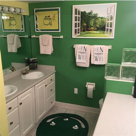 Choose from toilet and bath accessories providing practical and stylish options. This Masters-themed bathroom is a beautiful sight to ...