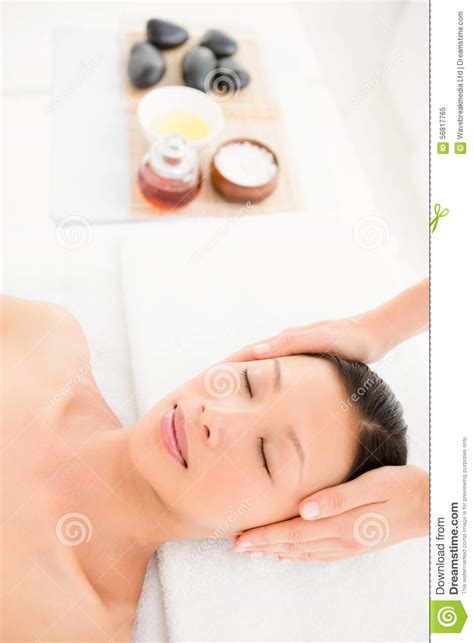 Attractive Young Woman Receiving Head Massage At Spa Center Stock Image Image Of 56817765