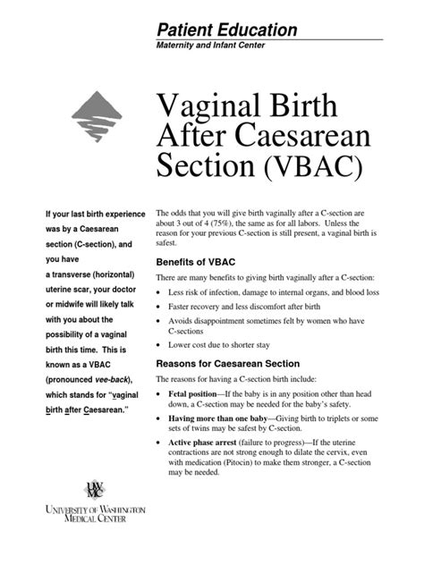 Vaginal Birth After Caesarean Section Vbac Pdf Caesarean Section Placenta