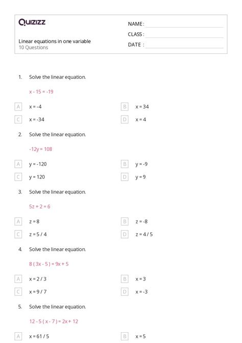 50 Linear Equations Worksheets On Quizizz Free And Printable