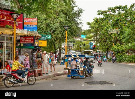 Busy Shopping Street At The Beach Parade Of Ao Nang Beach Krabi Thailand Stock Photo Alamy