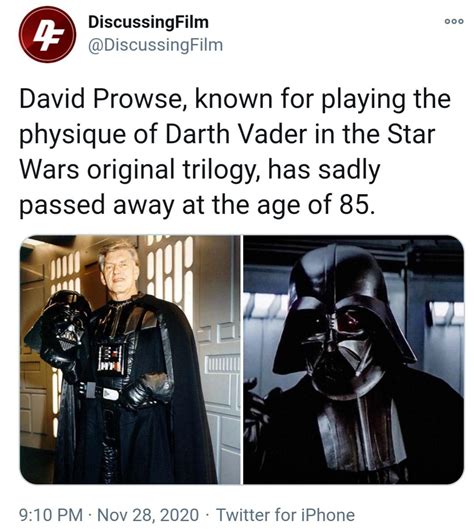 David Prowse Who Portrayed Darth Vader In The Original Trilogy Has