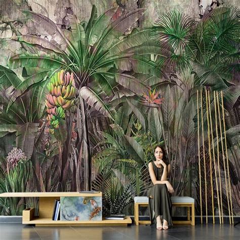 Custom Mural Wallpaper Tropical Rainforest Banana Leaves Bvm Home