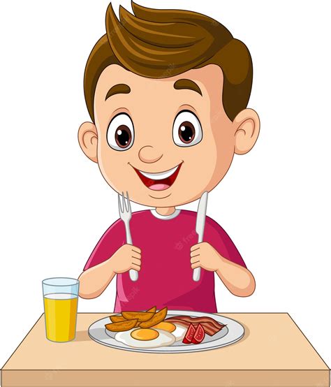Premium Vector Cartoon Little Boy Eating Breakfast