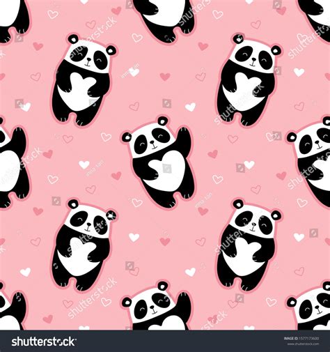 Стоковая векторная графика Cute Pandas Seamless Pattern Hearts