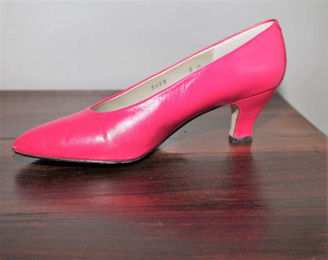 Vintage 80s Hot Pink Leather Pumps Heels Shoes Liz Claiborne Etsy