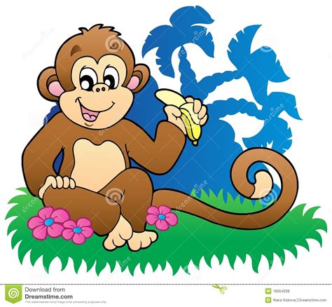 Monkey Eating Banana Near Palms Stock Vector Image 18004208