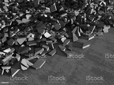 Concrete Chaotic Fragments Of Explosion Destruction Wall Stock Photo