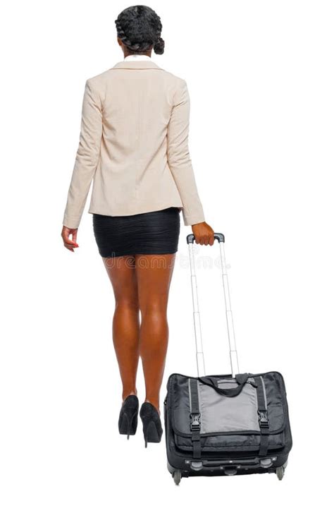Back View Of Black African American In Formal Attire Walking With A Suitcase Stock Image Image