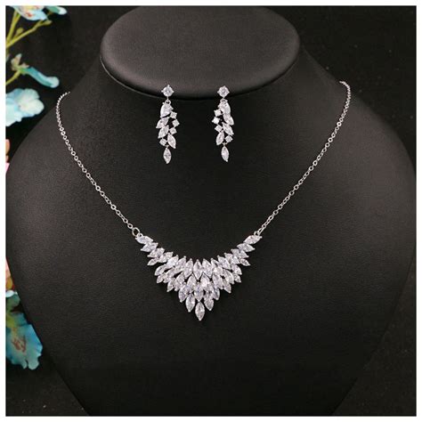New Clear Cubic Zirconia Necklace Earrings Set Party Wedding Brides