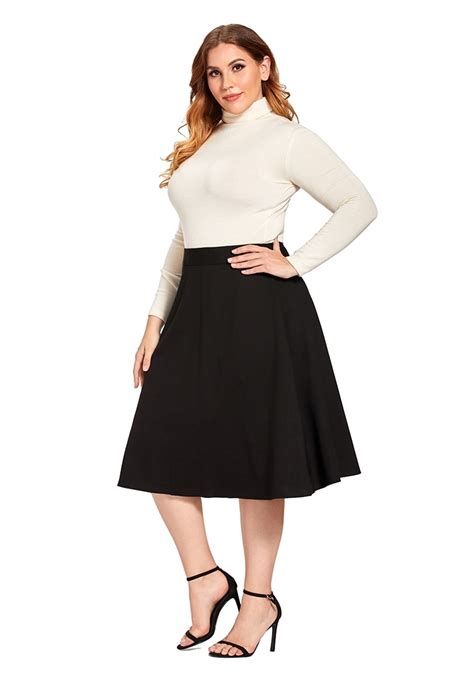 Plus Size Knee Length Flare Skirt With Side Pockets Plus Size Clothes