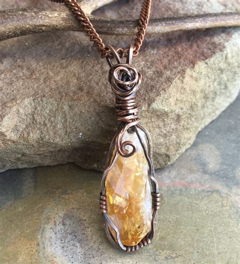 Wire Wrapped Raw Citrine Necklace,Citrine Necklace in Copper,Autumn ...