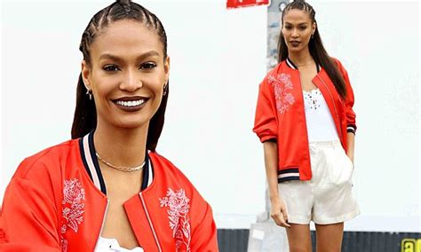 Joan Smalls Flaunts Long Legs In Colourful Outfit While Modeling On The