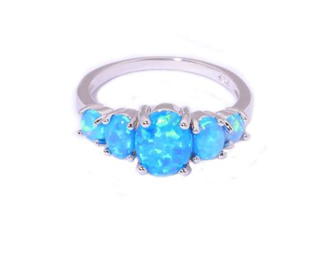 Blue Fire Opal Silver Ring Silver Diamond Jewelry 925 Silver Rings