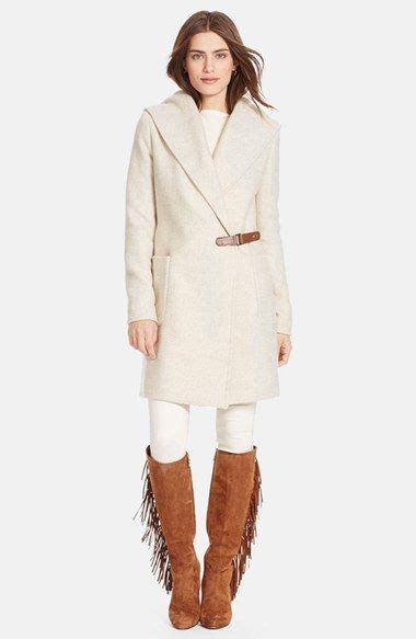 Lauren Ralph Lauren Hooded Tweed Wrap Front Coat Regular Petite