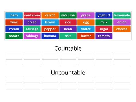 Countable And Uncountable Nouns Group Sort