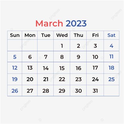 March 2023 Calendar Vector Hd Images 2023 March Calendar Blue 2023
