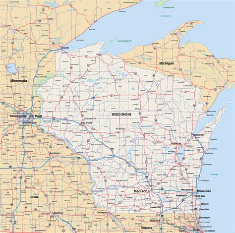 Wisconsin Detailed Map In Adobe Illustrator Vector Fo