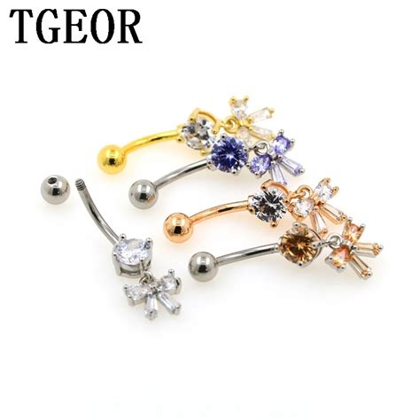 Hot Wholesale 14g 20pcs Bow Knot Gem Cubic Cz Zircon Navel Ring Stainless Steel Belly Button