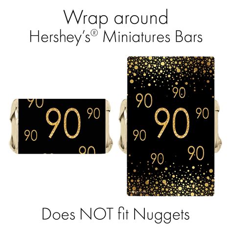 Buy Black And Gold 90th Birthday Party Mini Candy Bar Wrappers 45
