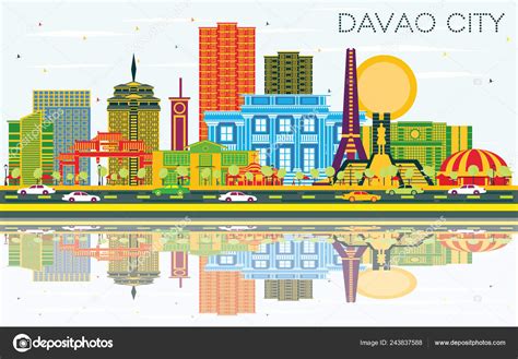 Davao City Philippines Skyline Color Buildings Blue Sky Reflections