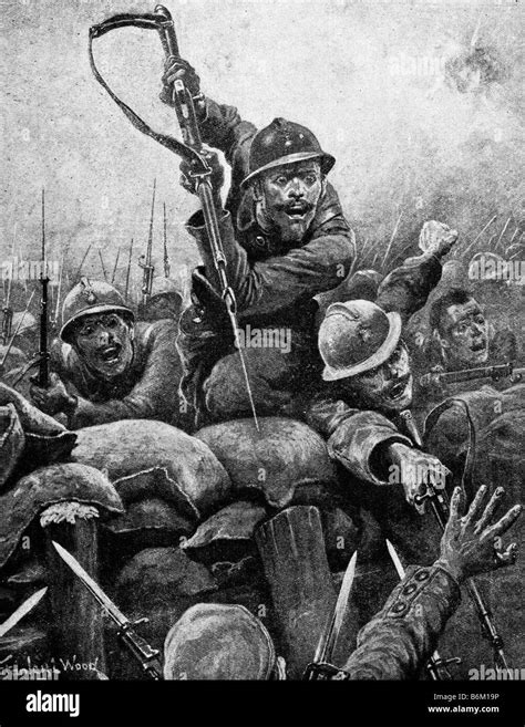 Contemporary World War One Illustration Of French Soldiers Storming A