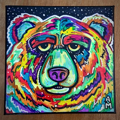 The Grizzly Original Acrylic Painting Bright Vibrant Grizzly Etsy