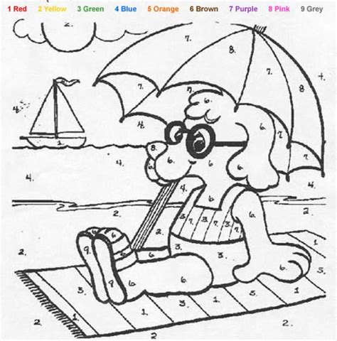 Dog On The Beach Color By Number Dolphin Coloring Pages Coloring
