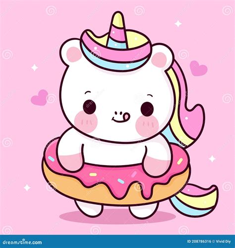 Lindo Vector Unicornio Con Postre De Donut Dulce Color Pastel Pony