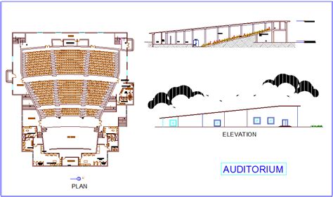 Auditorium Plan Elevation And Section View Of Collage Dwg File Cadbull
