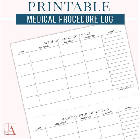 Janes Agenda® Printable Medical Procedure Log Medication Chart