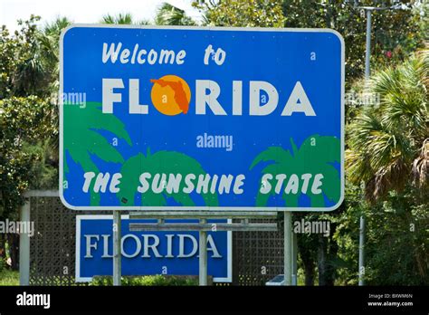 Usa Florida Gross Welcome To Florida Highway Sign Stock Photo Alamy