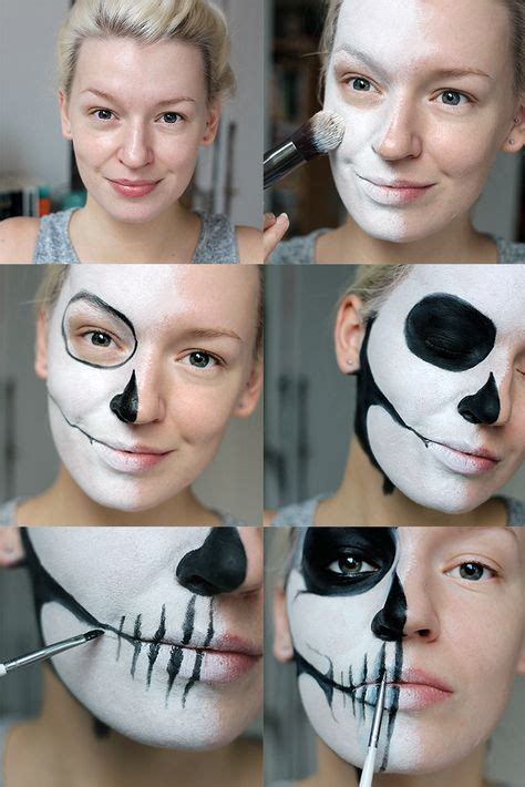 Tutorial Simple Half Skull Glam Make Up Halloween Make Up Face