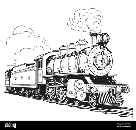 Steam Locomotive Retro Comic Hand Drawn Sketch Vector Illustration