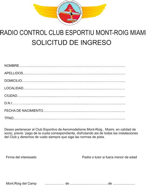 Alas De Mont Roig Solicitud De Ingreso En El Club Esportiu D