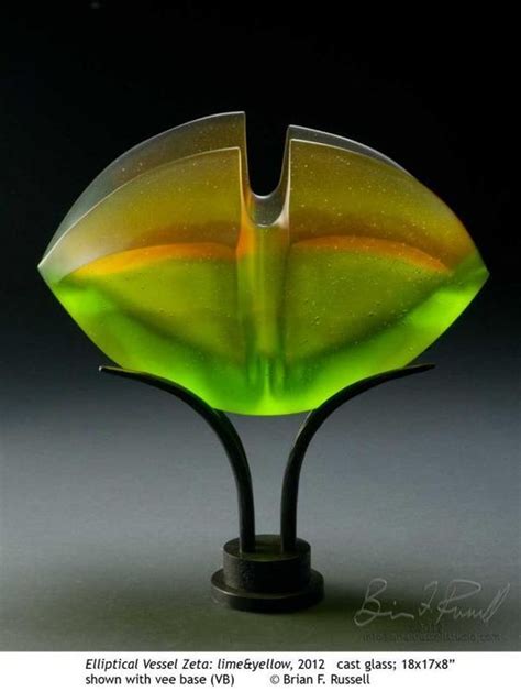 Elliptical Vessel Zeta Lime And Yellow Cast Glass By Brian Russell 2012 Art Glass Vase