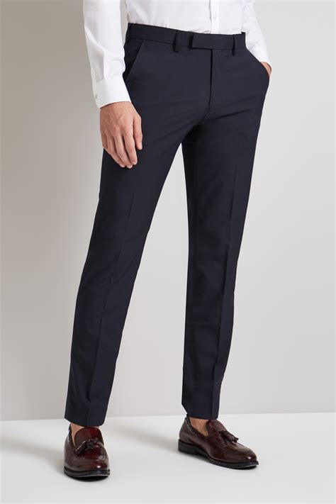 moss london mens suit trousers slim fit navy blue micro check formal pants ebay