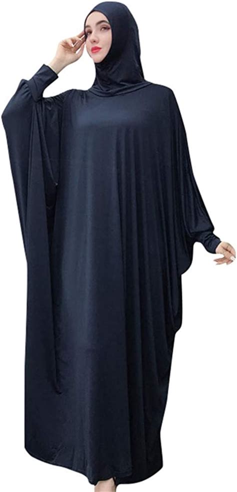 A H Frauen Muslimische Ramadan Kleid Dubai Ramadan Kaftan Einfarbig Kopfbedeckungen Abaya