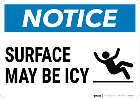 Notice Surface May Be Icy Person Slipping Icon Landscape Wall Sign